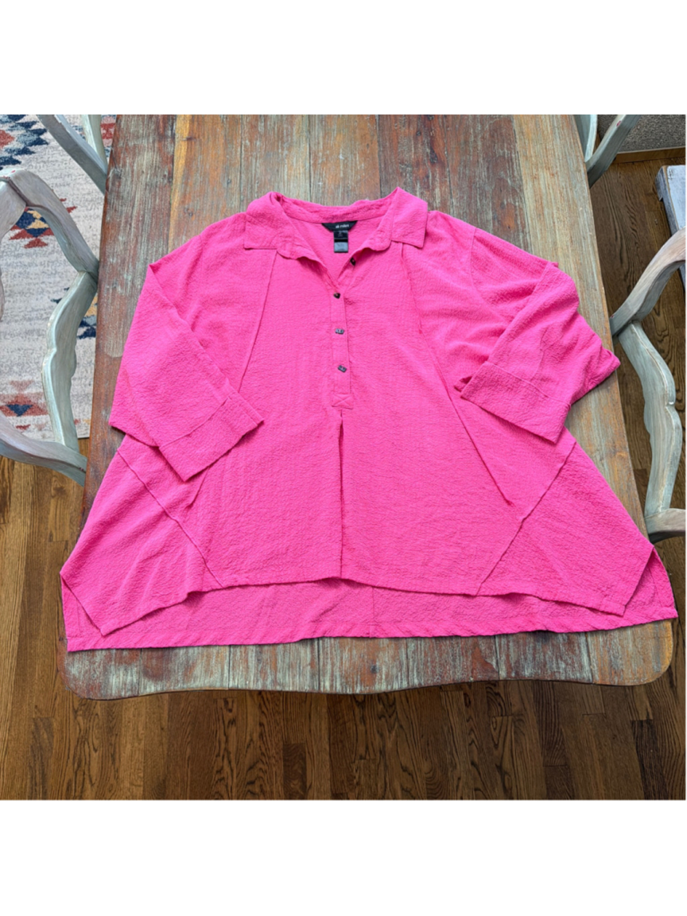 Ali Miles 3X Hot Pink Textured Tunic Top 3/4 Sleeve Swing Hem Popover Blouse